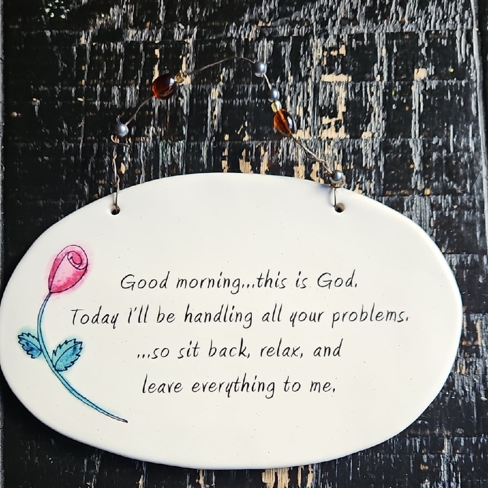 Vintage August Ceramics Motivational Inspirational Floral Wall Hanging Plaque